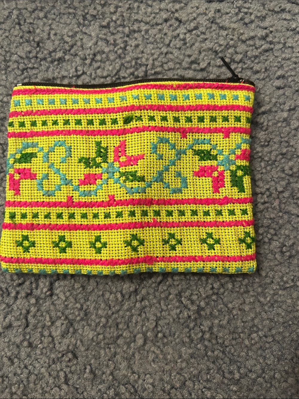 Handcrafted Yellow Embroidered Zip Cosmetic Pouch